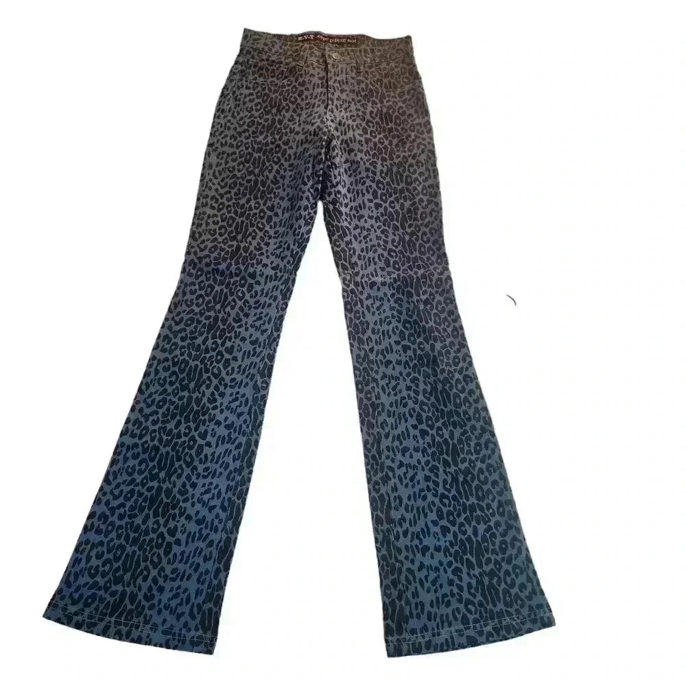 R.V.T. Blue Animal Print Midrise Stretch Flare Jeans Jr Size 7/8 *See Descriptio